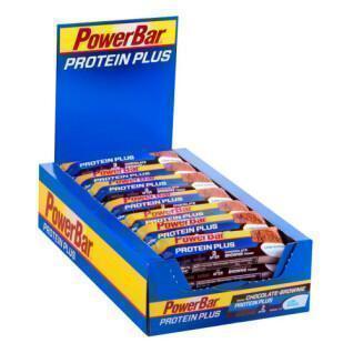 Förpackning med 30 bars PowerBar Protein Plus 30 % Low Sugar - Chocolate Brownie